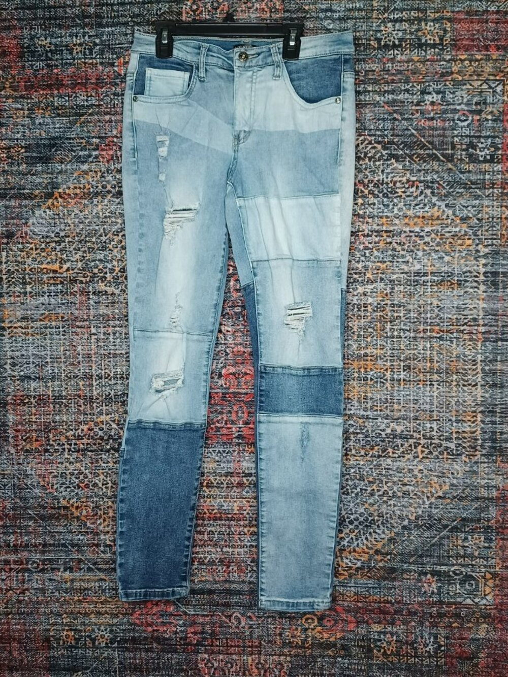 Venus womens dark medium light wash distressed patchwork skinny jeans 8x30 EUC